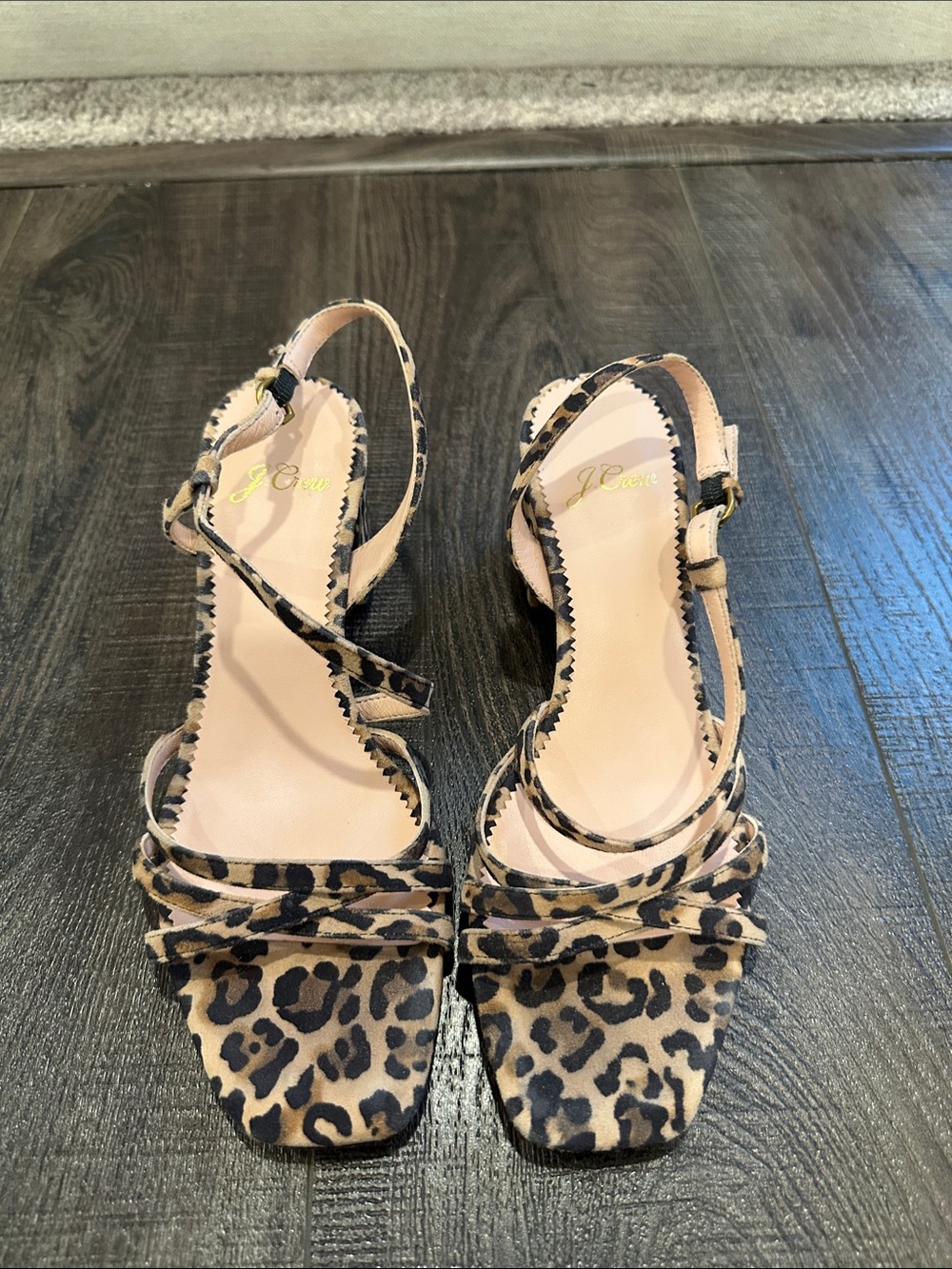 J. Crew Leopard Print Slingback Block Heel Sandals